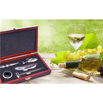 Set Wein Edelstahl / Holz 5 Stück O0066